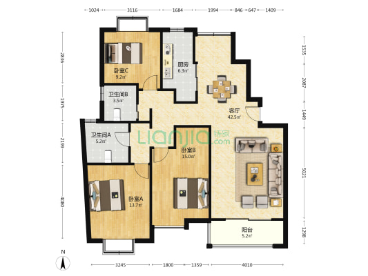 文景苑 3室1厅2卫 127平方