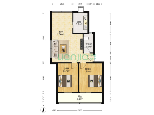 星火公寓 2室1厅1卫 89平方