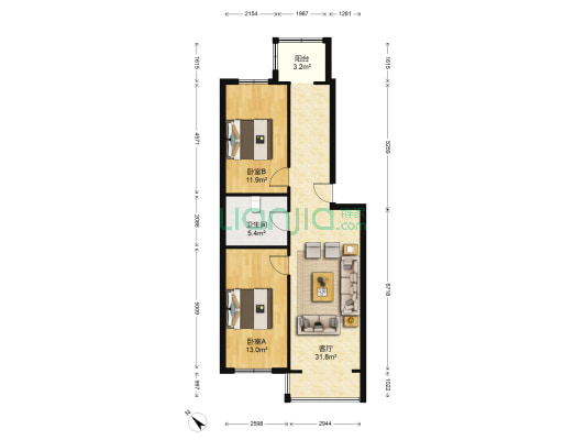 金海城 2室1厅1卫 90平方