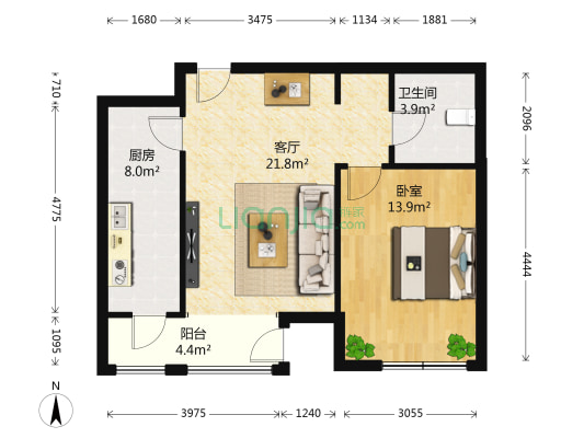 河景园南区 1室1厅1卫 69平方