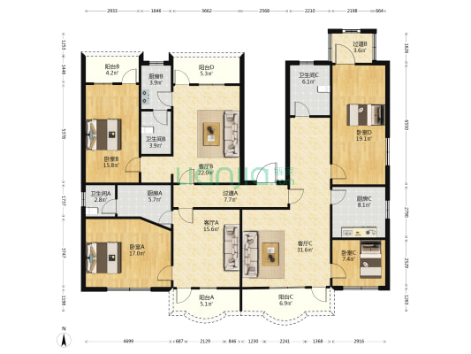 港发楼 4室3厅3卫 202平方