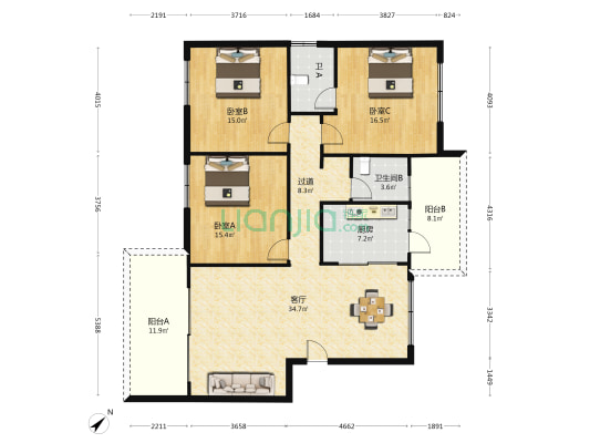 华能楼 3室1厅2卫 131平方
