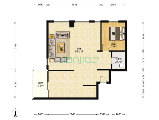 欣都龙城 1室1厅1卫 115平方