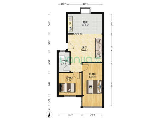 涵三宫7号 2室1厅1卫 65平方