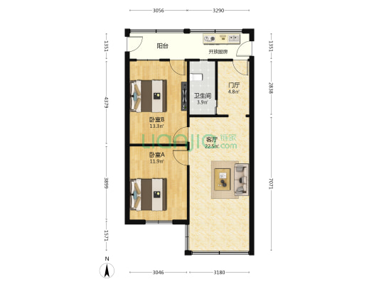 水碾河路21号 2室1厅1卫 66平方
