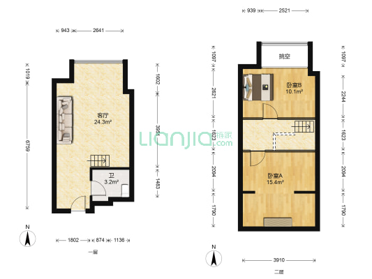 新区港龙城市商业广场 2室1厅1卫 45平方