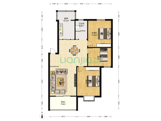 家天下 3室1厅1卫 120平方