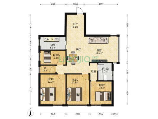 麒麟花园 4室1厅1卫 99平方