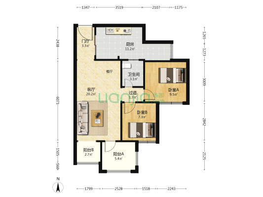 蜀新花园玲珑郡 2室1厅1卫 75平方