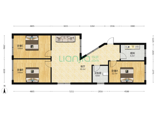 彭武路三段 3室1厅1卫 108平方
