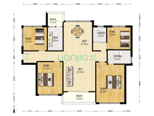 翡翠山珑悦 4室2厅2卫 128平方