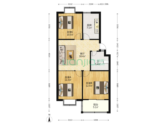 永安花园 3室1厅1卫 89平方