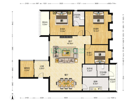 御祥花园 3室1厅3卫 158平方