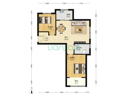 安联生态城雅诗阁 2室1厅1卫 91平方