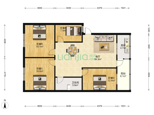 许昌大酒店家属院 4室1厅1卫 123平方