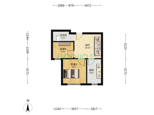 荣安望花新园 2室1厅1卫 53平方