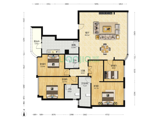 保亿御江临风 4室1厅3卫 176平方