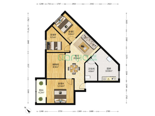 胜利公寓 3室1厅1卫 108平方