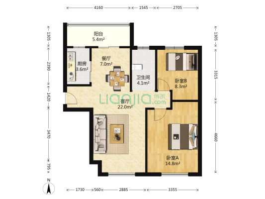 森林公园壹号 2室2厅1卫 94平方