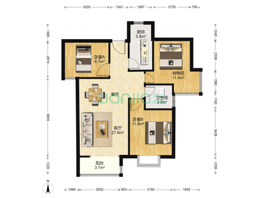 山顶御鑫城 2室1厅1卫 103平方