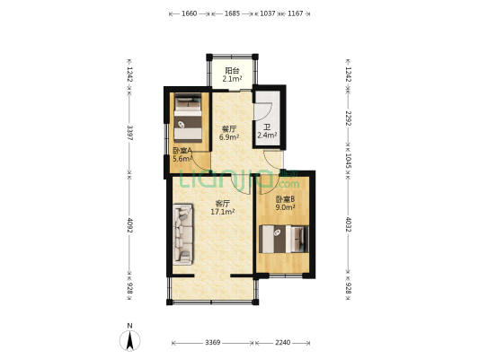 育慧街小区 2室2厅1卫 55平方