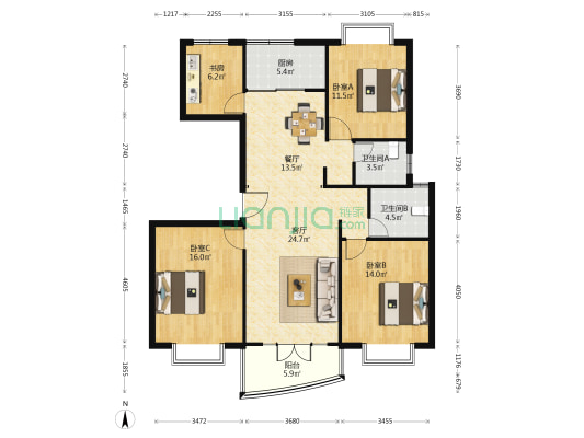 瑞达新苑 4室2厅2卫 133平方