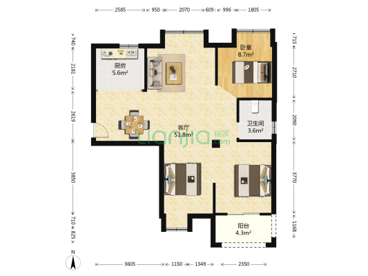合融清华源 1室1厅1卫 101平方