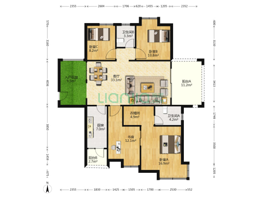 远洋城荣域 4室1厅2卫 144平方