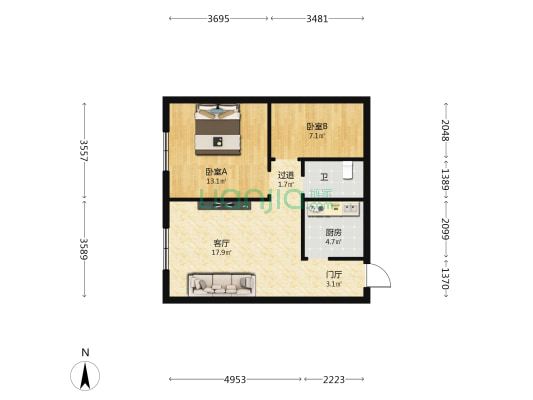 节能大厦 2室1厅1卫 66平方