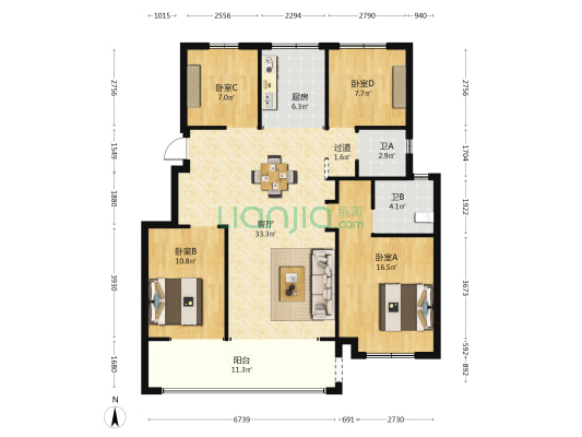 融创碧桂园霞客映 4室1厅2卫 120平方