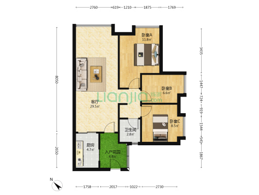 万科城市之光A区 3室1厅1卫 84平方