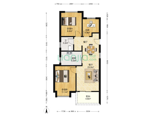 万科未来水岸 3室1厅1卫 80平方