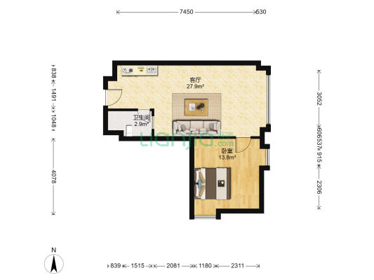 九龙国际大厦 1室1厅1卫 72平方