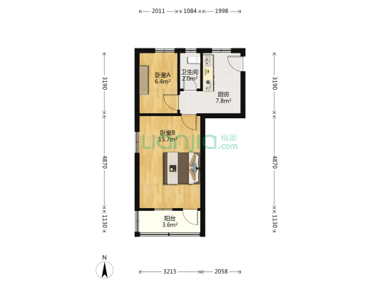 南东瓜市 2室0厅1卫 43平方