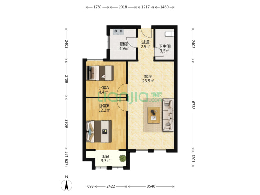 金水龙泽苑西区 2室1厅1卫 88平方