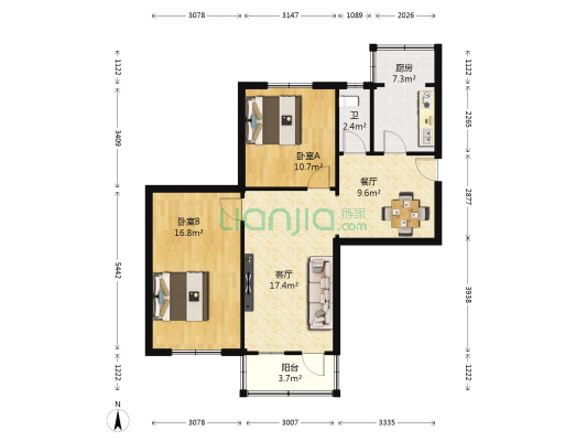 纬一路95号 2室2厅1卫 84平方