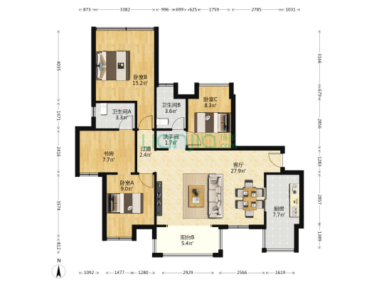 世纪悦城 4室1厅3卫 104平方