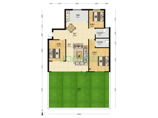 中海寰宇时代 3室2厅2卫 122平方