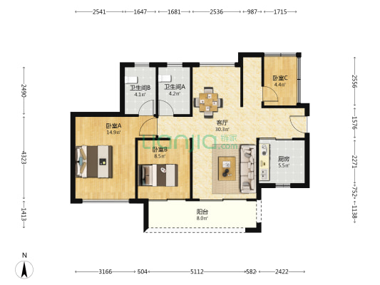 佳兆业东江新城十四期 3室1厅2卫 94平方