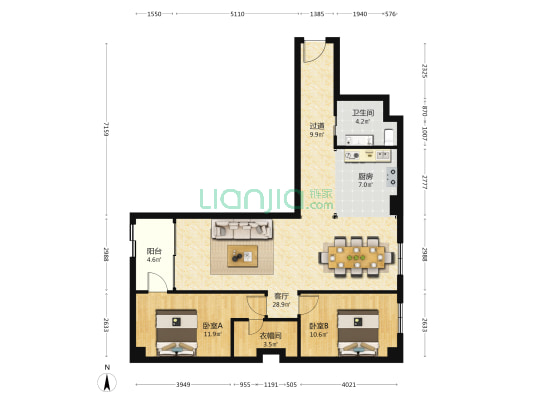 紫金瀚宫 2室1厅1卫 118平方