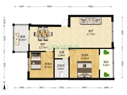 福源小区 2室2厅1卫 73平方