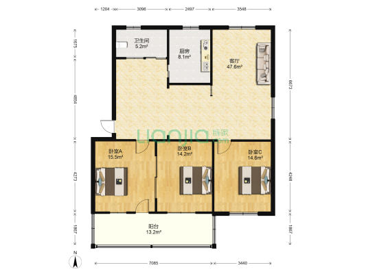 芙阁路 3室1厅1卫 131平方