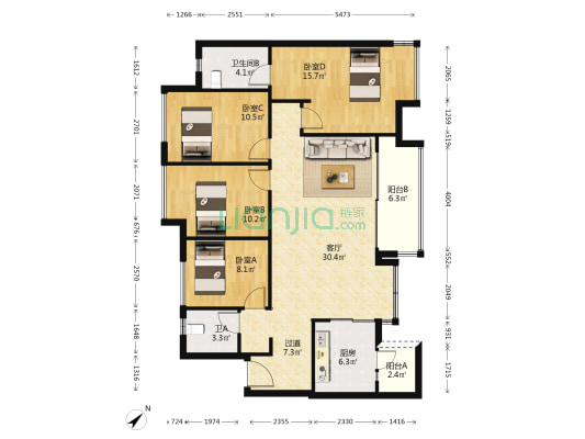 万科彩云湖 4室1厅2卫 129平方