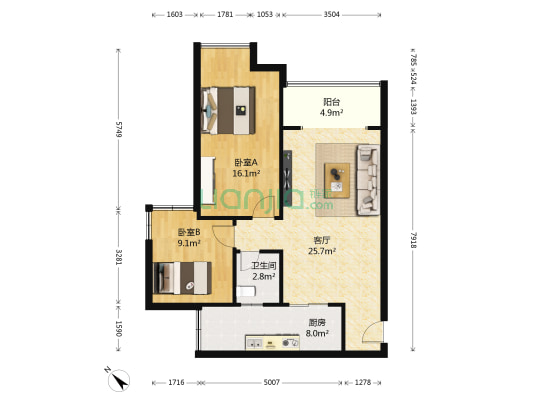 保利壹号公馆 2室1厅1卫 76平方