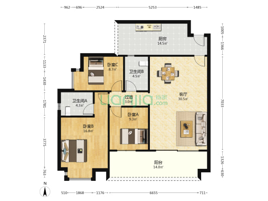 永星景苑 3室1厅2卫 119平方