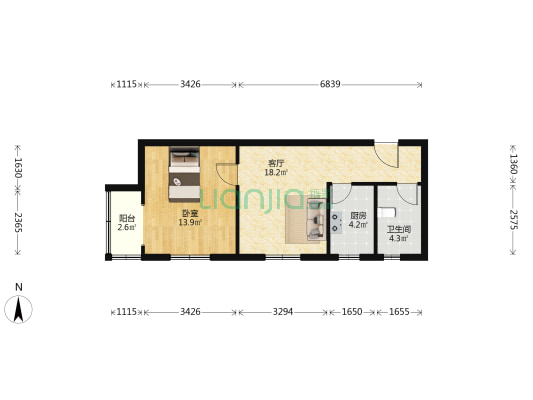 凯旋门正规一居室，总价低，毛坯好装修-户型图