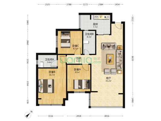 奥园玖俪湾 3室1厅2卫 110平方