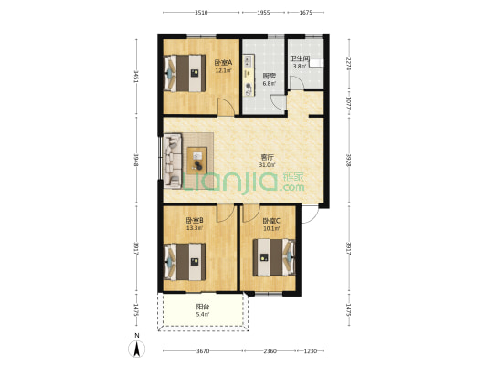 清悦阁 3室1厅1卫 94平方