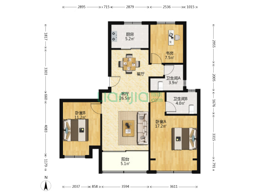 新澎湃东区 3室1厅2卫 111平方