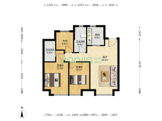 保利拾光年 3室1厅2卫 87平方